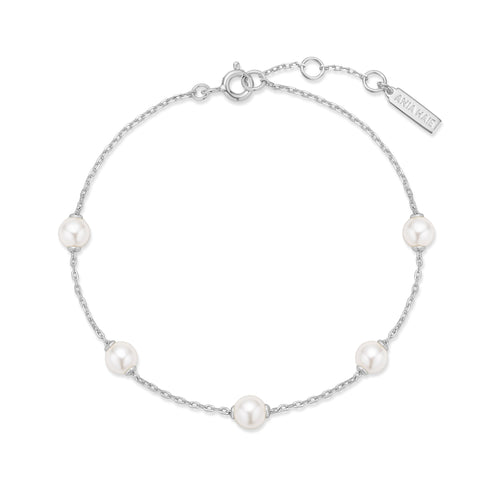 Silver Pearl Station Bracelet