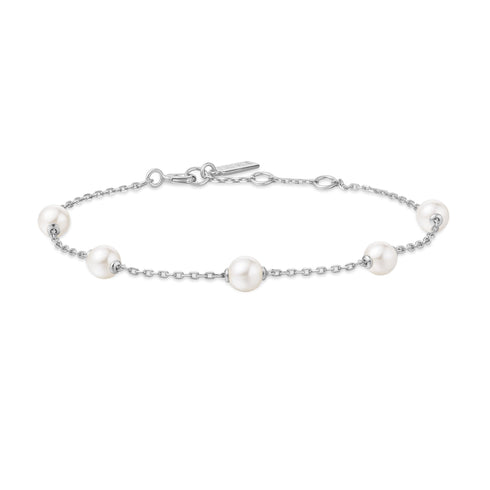 Silver Pearl Station Bracelet