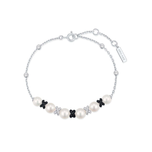 Two-Tone Sparkling Braided Shell Pearl Bracelet