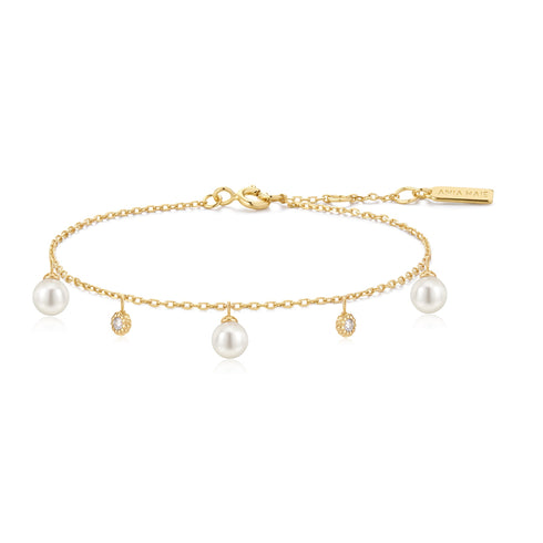 Gold Shell Pearl & Sparkle Drop Station Bracelet | Ania Haie Australia