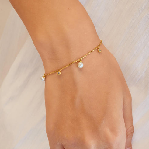 Gold Shell Pearl & Sparkle Drop Station Bracelet | Ania Haie Australia