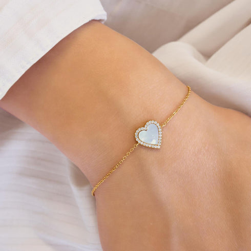 Gold Mother of Pearl Halo Heart Bracelet | Ania Haie Australia