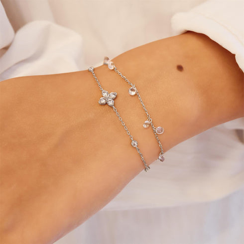 Silver Sparkling Lucky Clover Bracelet