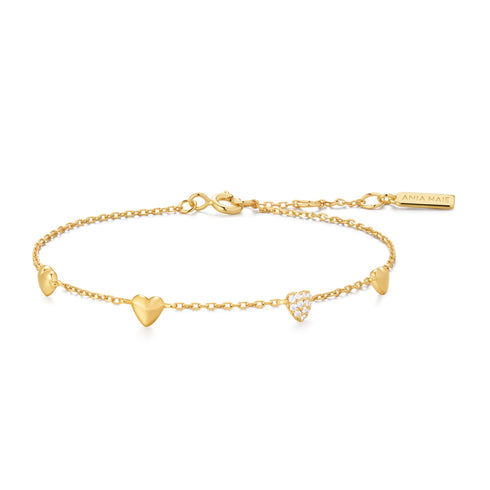 Gold Pave Puffed Heart Station Bracelet