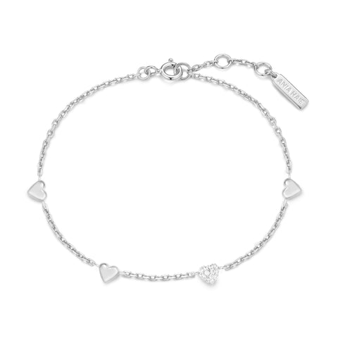 Silver Pave Puffed Heart Station Bracelet
