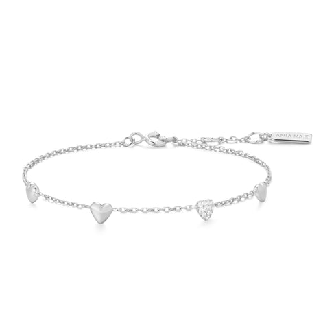 Silver Pave Puffed Heart Station Bracelet