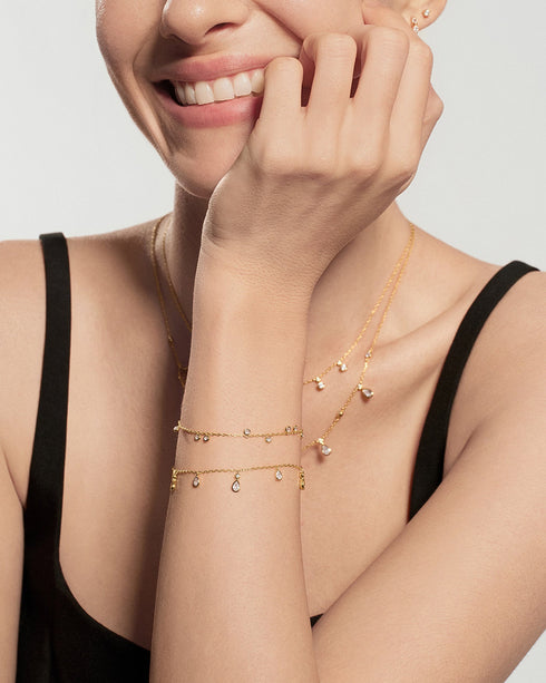 Gold Bezel-Set Droplet Station Bracelet
