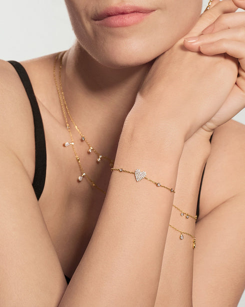 Gold Pave Heart with Bezel Station Bracelet