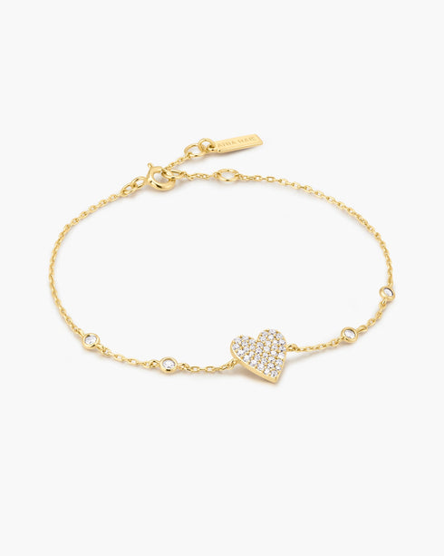 Gold Pave Heart with Bezel Station Bracelet