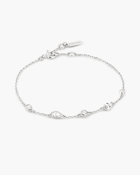 Silver Round & Teardrop Bezel Station Bracelet