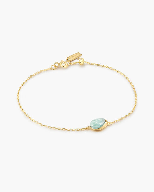 Gold Bezel Amazonite Organic Dome Pebble Bracelet