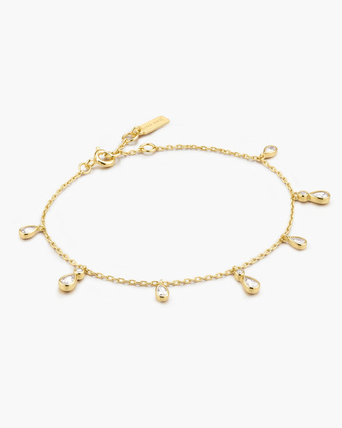 Gold Bezel-Set Teardrop Dangle Station Bracelet