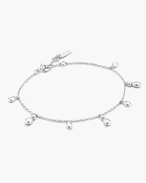 Silver Bezel-Set Teardrop Dangle Station Bracelet