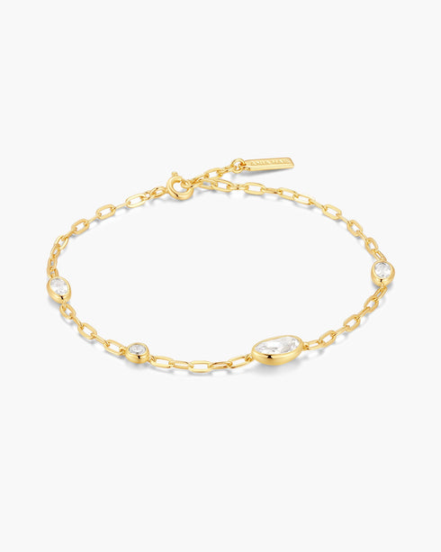 Gold Bezel Organic Dome Pebble Station Bracelet