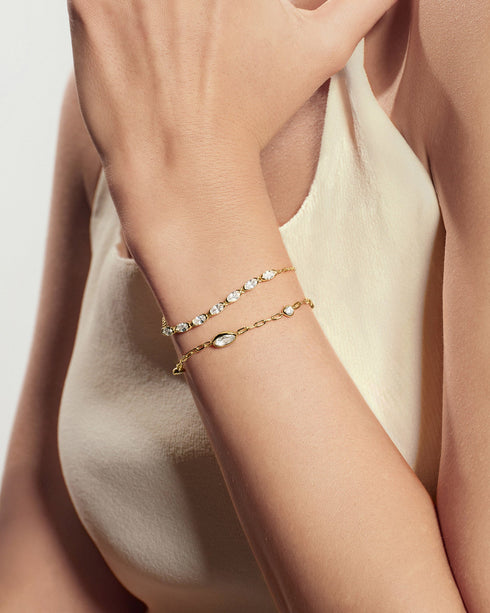 Gold Half-Bezel Oval Half-Tennis Bracelet