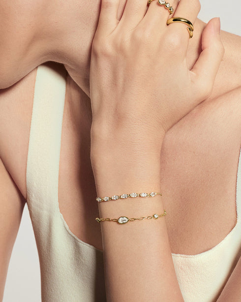 Gold Half-Bezel Oval Half-Tennis Bracelet