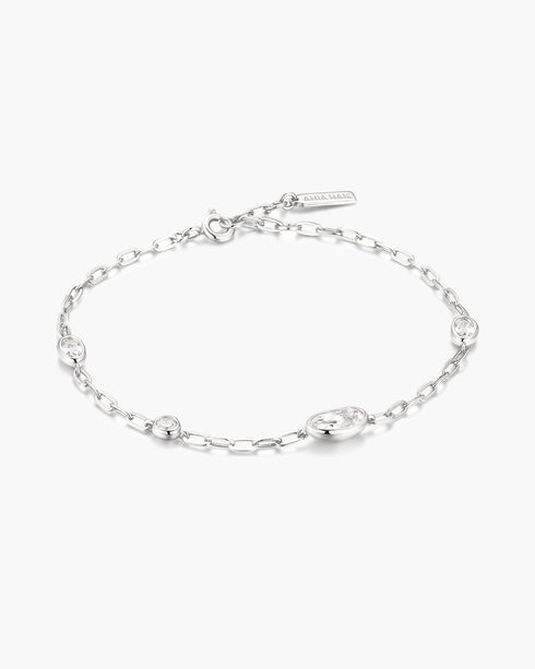 Silver Bezel Organic Dome Pebble Station Bracelet