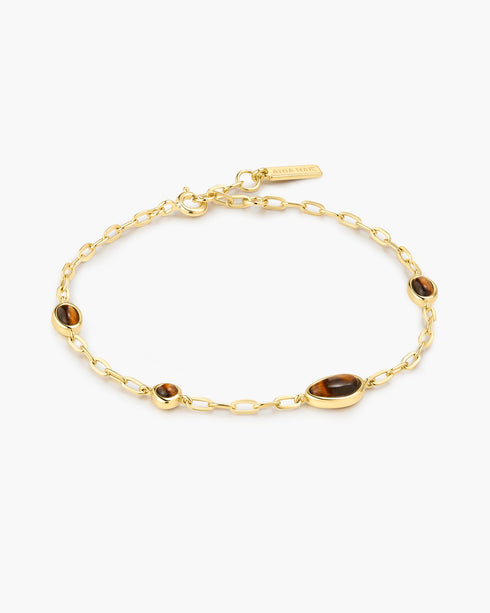 Gold Bezel Tiger's Eye Organic Dome Pebble Station Bracelet