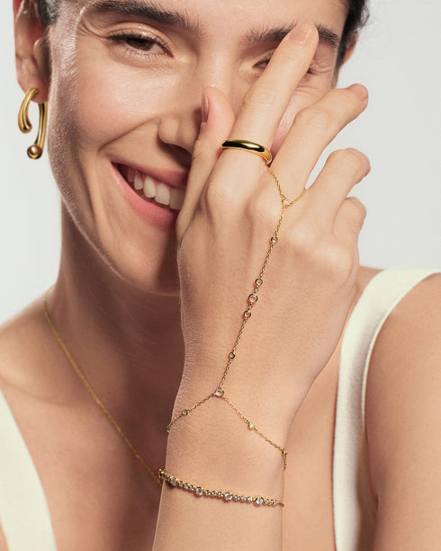 Gold Bezel-Set Station Hand Chain