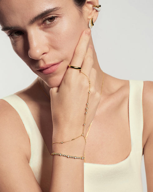 Gold Bezel-Set Station Hand Chain