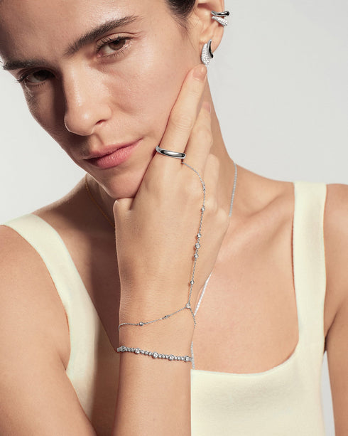 Silver Bezel-Set Station Hand Chain