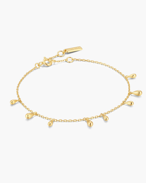 Gold Polished Teardrop Dangle Station Bracelet