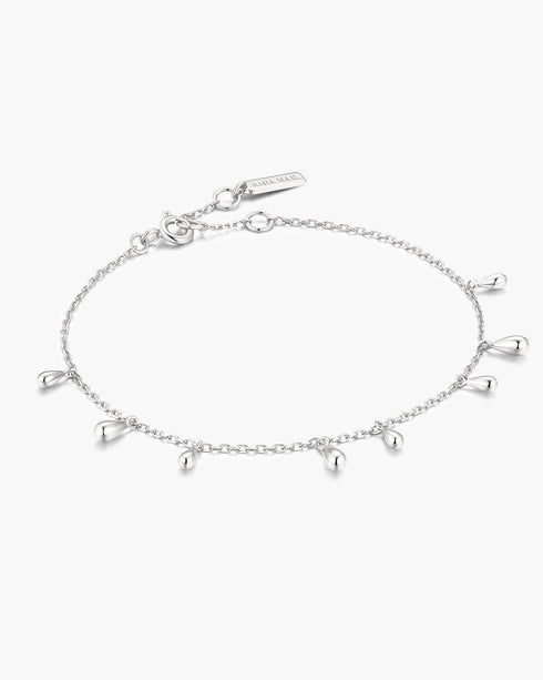 Silver Polished Teardrop Dangle Station Bracelet