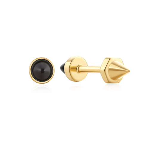 Gold Black Agate Point Barbell Earrings | Ania Haie Australia