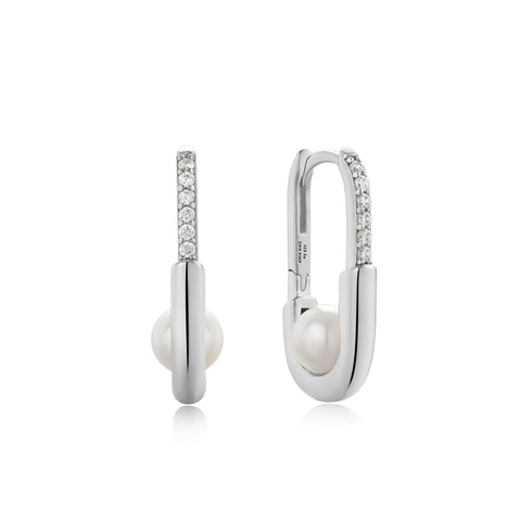 Silver Pearl Interlock Oval Hoop Earrings | Ania Haie Australia
