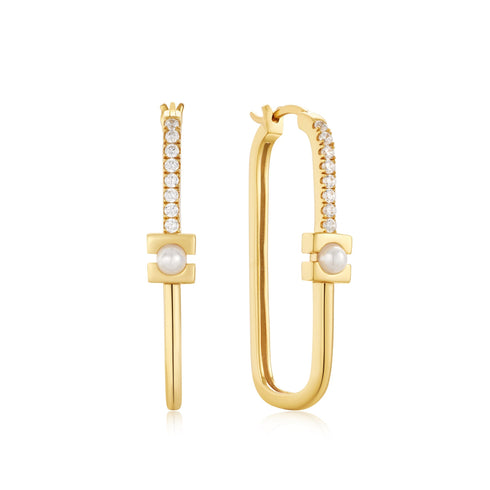 Gold Pearl Modernist Oval Hoop Earrings | Ania Haie Australia