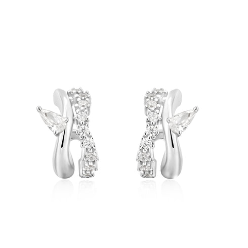 Silver Sparkle Double Hoop Studs | Ania Haie Australia