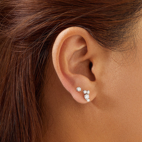 Silver Pave Climber Barbell Earrings