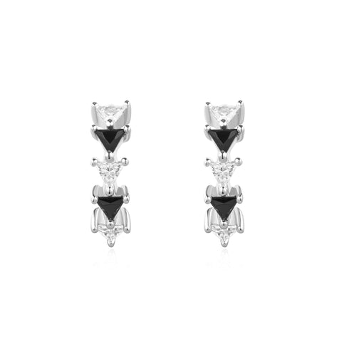 Silver Black & White Triangular Cubic Zirconia Huggies
