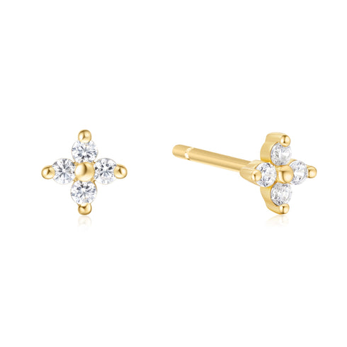 Gold Four-Petal Stud Earrings