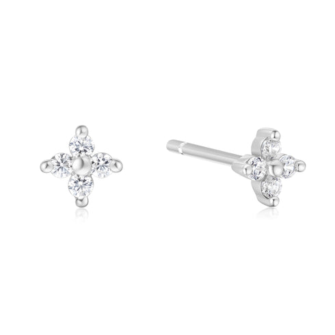Silver Four-Petal Stud Earrings