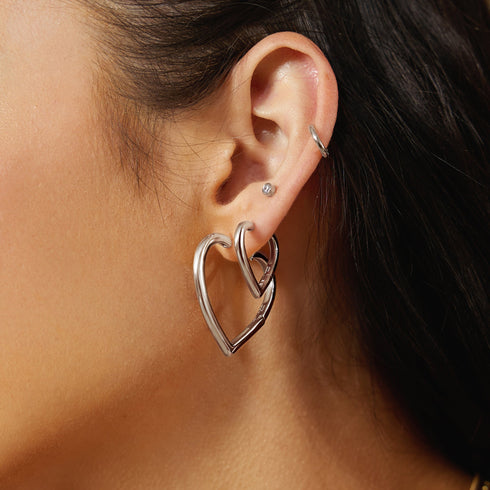 Silver Medium Heart Hoop Earrings
