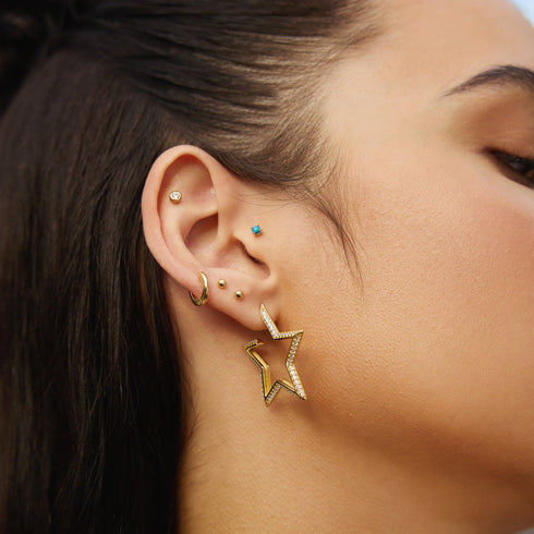 Gold Large Star-Shaped Pave Hoop Earrings