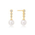 Gold Tennis Beaded Stone Pearl Drop Stud Earrings