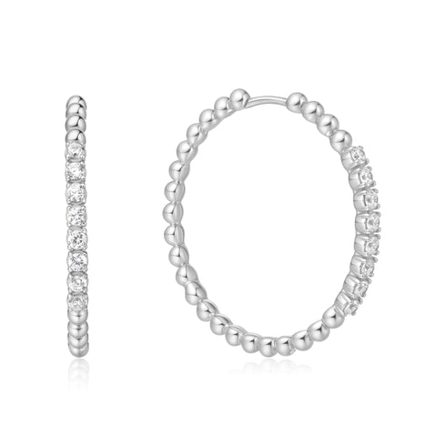 Silver Large Claw Sphere Beaded Hoop Earrings