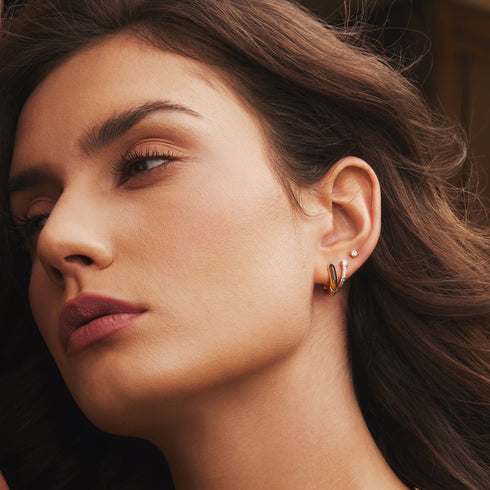 Gold Sparkling Pave Huggie Hoop Earrings