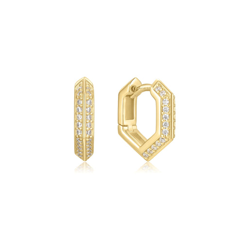 Gold Sparkling Shield Huggie Hoop Earrings