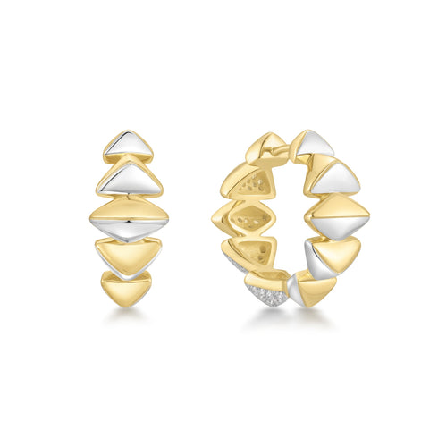Two-Tone Sparkling Bold Puffy Spike Hoop Earrings