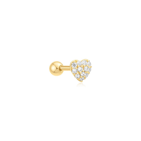 Gold Pave Heart Barbell Single Earring | Ania Haie Australia