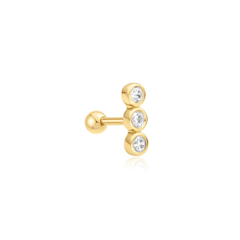 Gold Triple Stone Bezel Barbell Single Earring | Ania Haie Australia