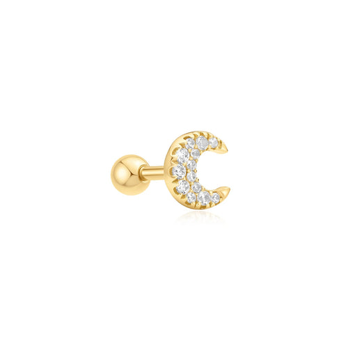 Gold Pave Crescent Moon Barbell Single Earring | Ania Haie Australia