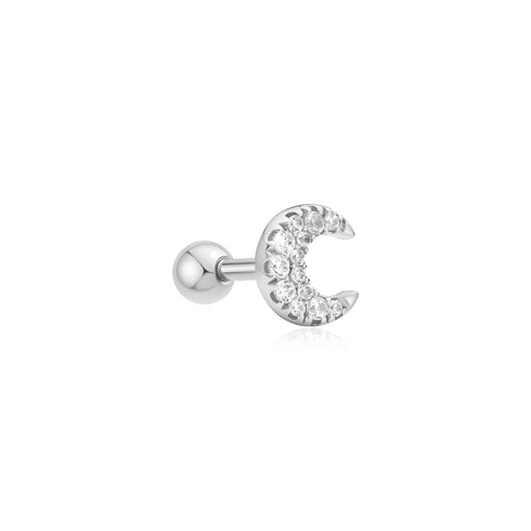 Silver Pave Crescent Moon Barbell Single Earring | Ania Haie Australia