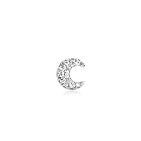 Silver Pave Crescent Moon Barbell Single Earring | Ania Haie Australia