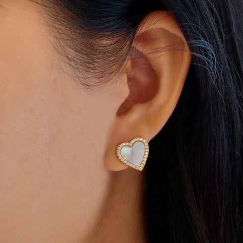 Gold Mother of Pearl Halo Heart Stud Earrings | Ania Haie Australia