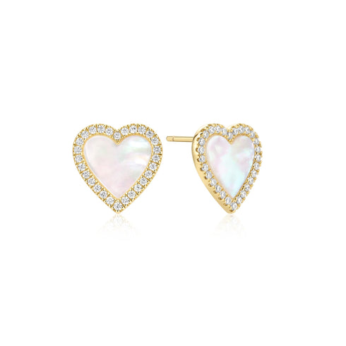 Gold Mother of Pearl Halo Heart Stud Earrings | Ania Haie Australia