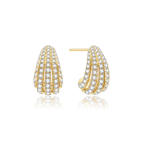 Gold Pave Shrimp Stud Hoop Earrings